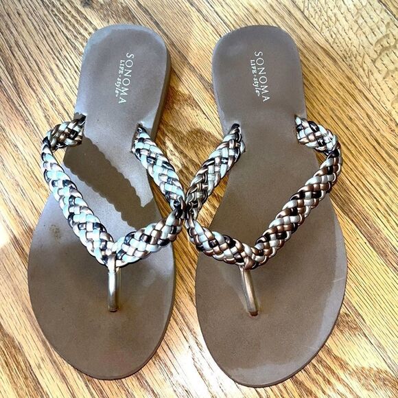 Sonoma Tan Braided Thong Flip Flops- Size 8/8.5M - Picture 1 of 5
